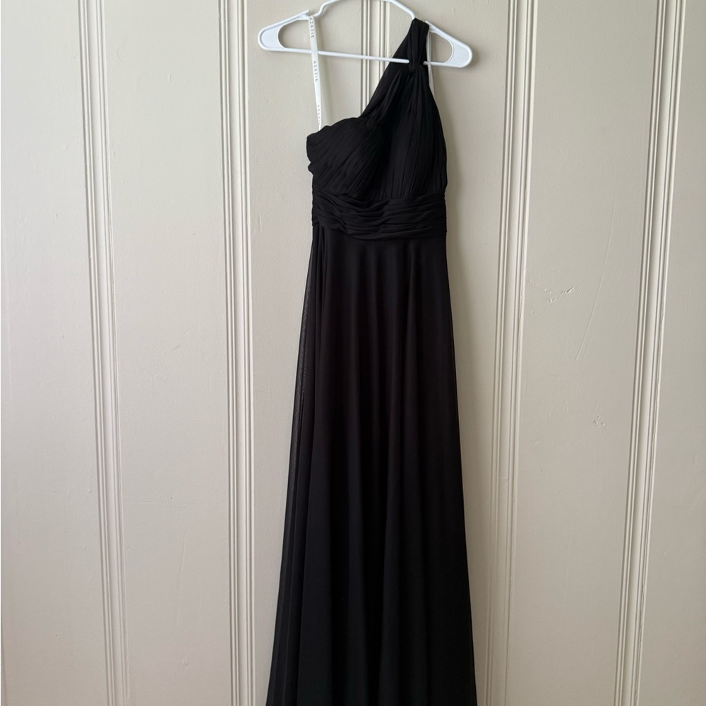 Azazie Black One-Shoulder Ruched Gown